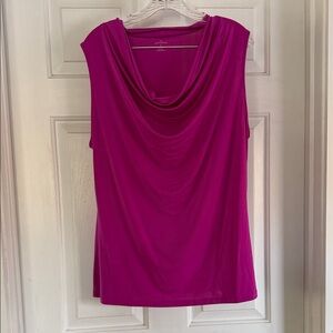 Worthington Sleeveless Drape Neck Blouse - Fuchsia
